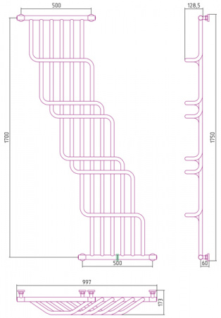 Полотенцесушитель водяной Сунержа НЕГА 00-0225-1710 1700х1000 