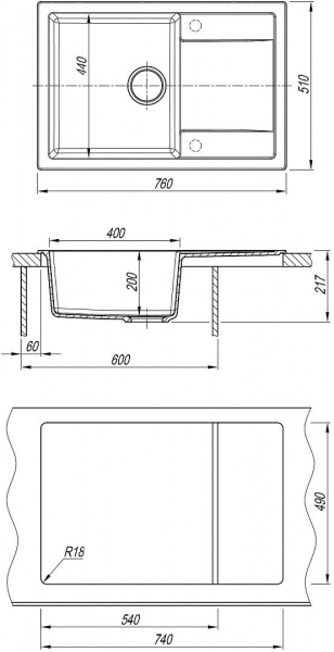 Мойка кухонная из литьевого мрамора Dr. Gans ТЕХНО 760 25.030.D0760.403 76*51 см. латте