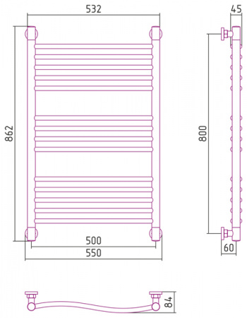 Полотенцесушитель водяной Сунержа ФЛЮИД+ 00-0222-8050 800х500 