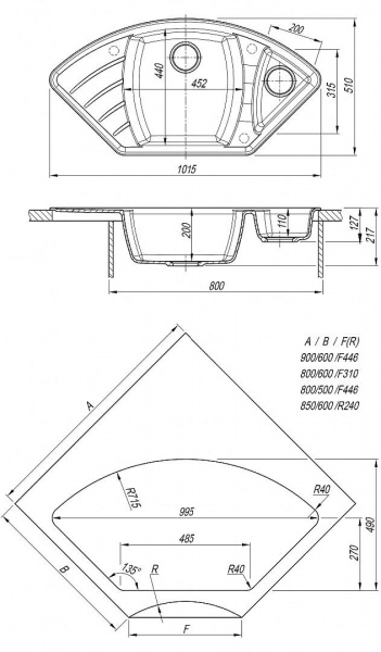 Мойка кухонная из литьевого мрамора Dr. Gans ГАБИ 25.050.E1015.407 101,5*51 см. черный