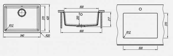 Мойка кухонная керамогранитная Florentina ВЕГА 500 22.320.D0500.102 54*42 см. черный
