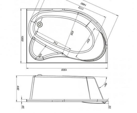 Ванна акриловая Mirsant ЯЛТА  150x100 см. левая 
