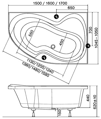Ванна акриловая Ravak ROSA II CJ21000000 160x105 см. правая 