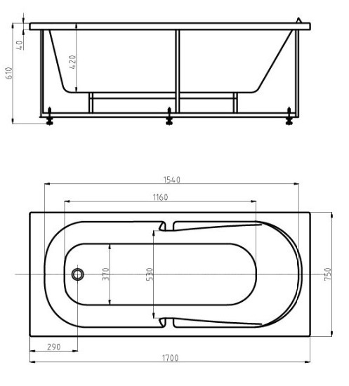 Ванна акриловая Aquatek ЛЕЯ  170x75 см. 