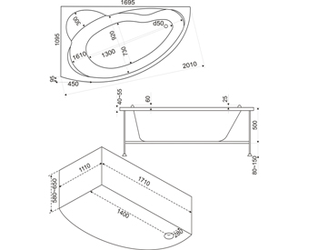 Ванна акриловая BAS ЛАГУНА В 00019 170x110 см. левая 