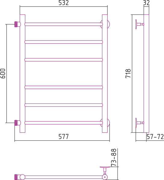 Полотенцесушитель водяной Стилье ВЕРСИЯ-Б 00610-6050 600х500 