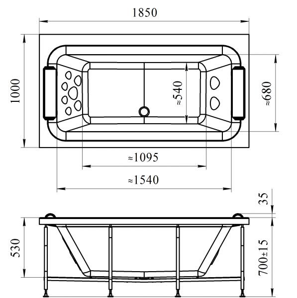 Ванна акриловая Radomir ХЕЛЬГА  185х100 см. 