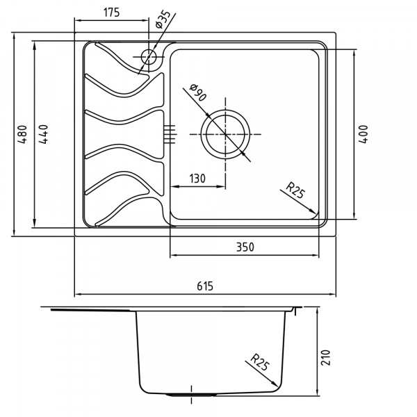 Мойка кухонная из нержавеющей стали IDDIS REEVA REE61SRi77 61,5*48 см. 