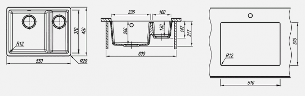 Мойка кухонная керамогранитная Florentina ВЕГА 335/160 22.325.D0510.306 55*42 см. капучино