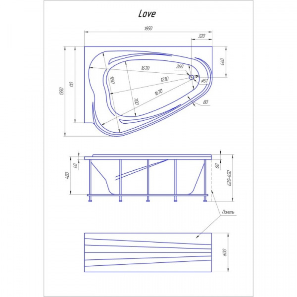 Ванна акриловая 1Marka LOVE 01лв1813л 185x135 см. левая 