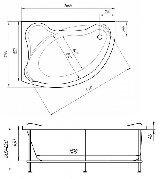 Ванна акриловая 1Marka CATANIA 01кт1610л 160x110 см. левая 