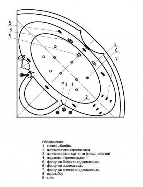 Ванна акриловая Aquatek ПОЛАРИС  138,5x138,5 см. 