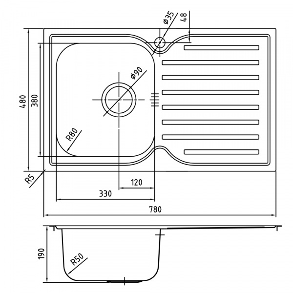 Мойка кухонная из нержавеющей стали IDDIS STRIT STR78SLi77 78*48 см. 